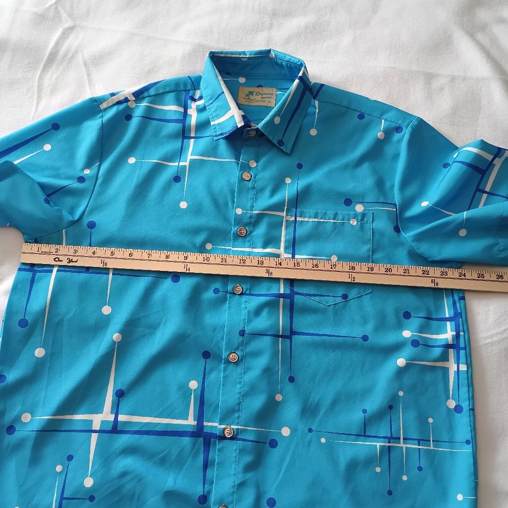 Royaura Hawaiian Blue Lines Pattern XL button down thin beach shirt color - Picture 12 of 13
